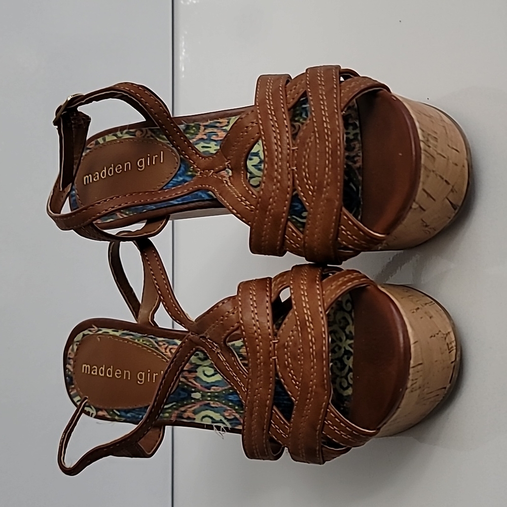 Madden Girl Brown Wedge Sandals - Size 5